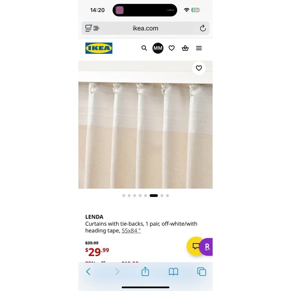 Ikea Lenda Curtain Panels Tab Top with Tie Backs 55x98